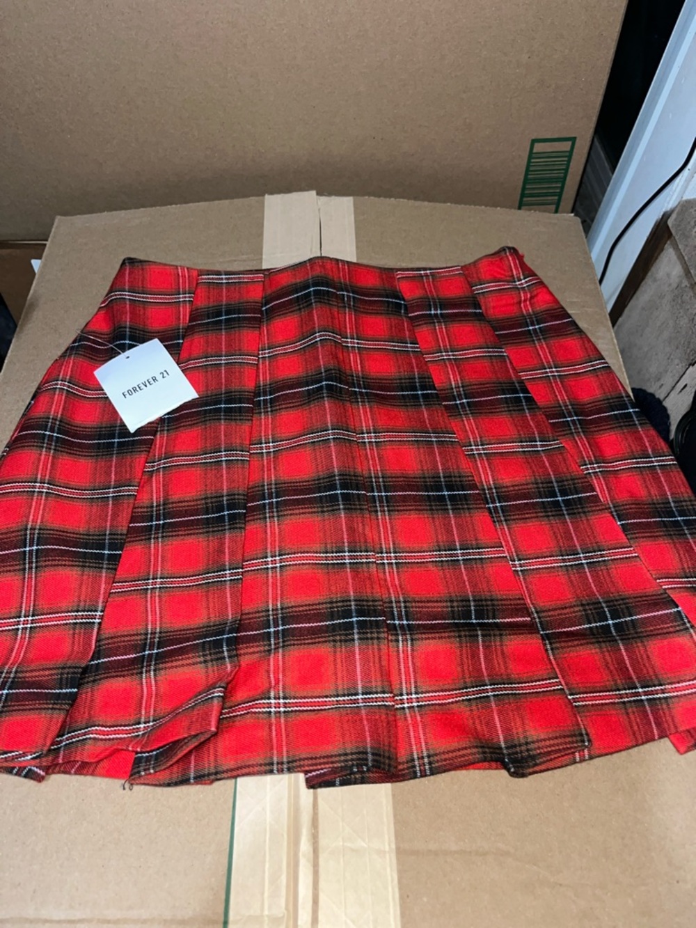 Forever 21 Red Black Plaid Pleated Mini Skirt